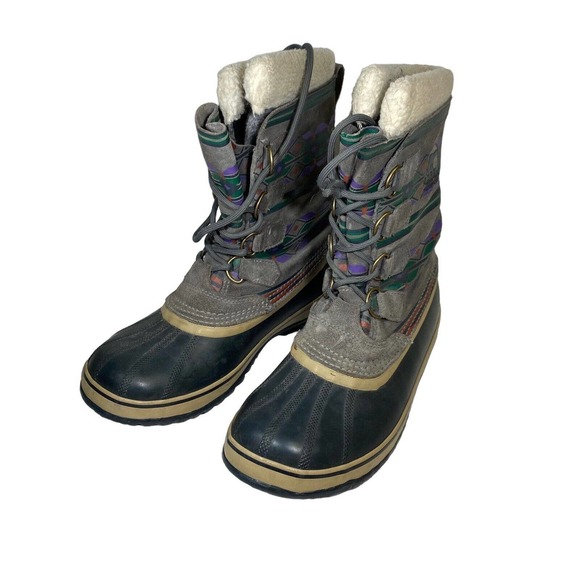 Sorel Duck Boots Women Aztec Winter Waterproof Lined Insulated Sz 10 Gray - Picture 2 of 11